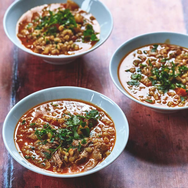 Lamb’s neck scotch broth with Smoked Chilli Harissa