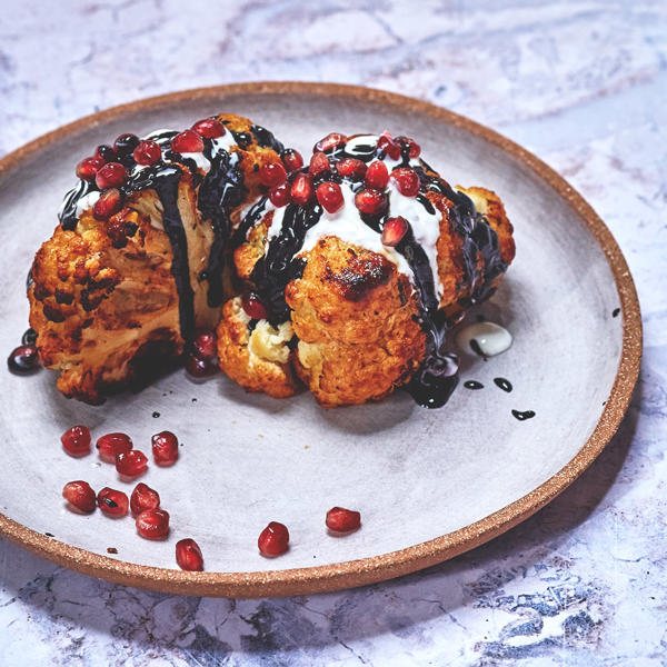 Spiced Yoghurt Roasted Cauliflower with Black Tahini