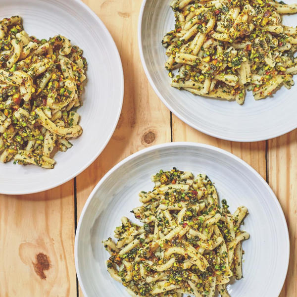 Strozzapretti with Pistachio, Parmesan and Mint Pesto