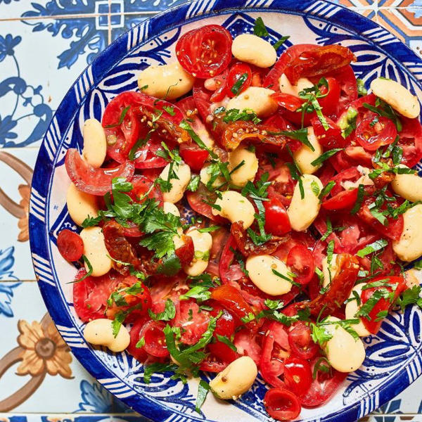 Tomato and Judion bean salad with Fresh Leaf Fig Oil