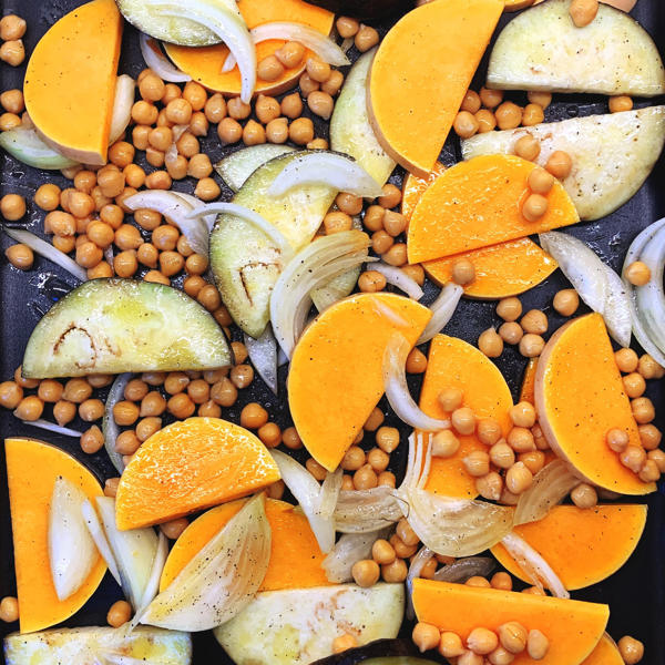 Vegetable, Chickpea and Prawn Traybake