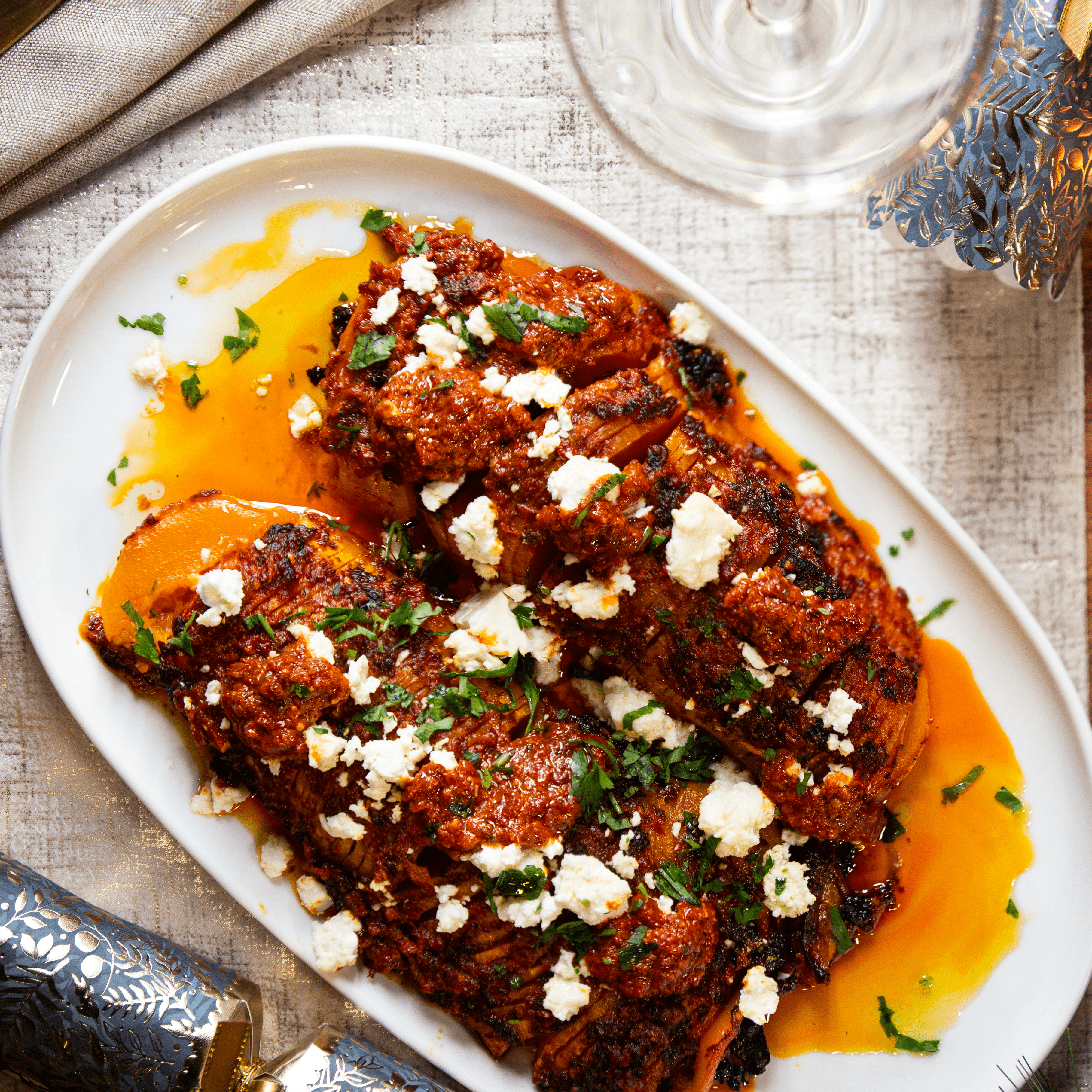 Fresh Chilli Pesto Hasselback Butternut Squash