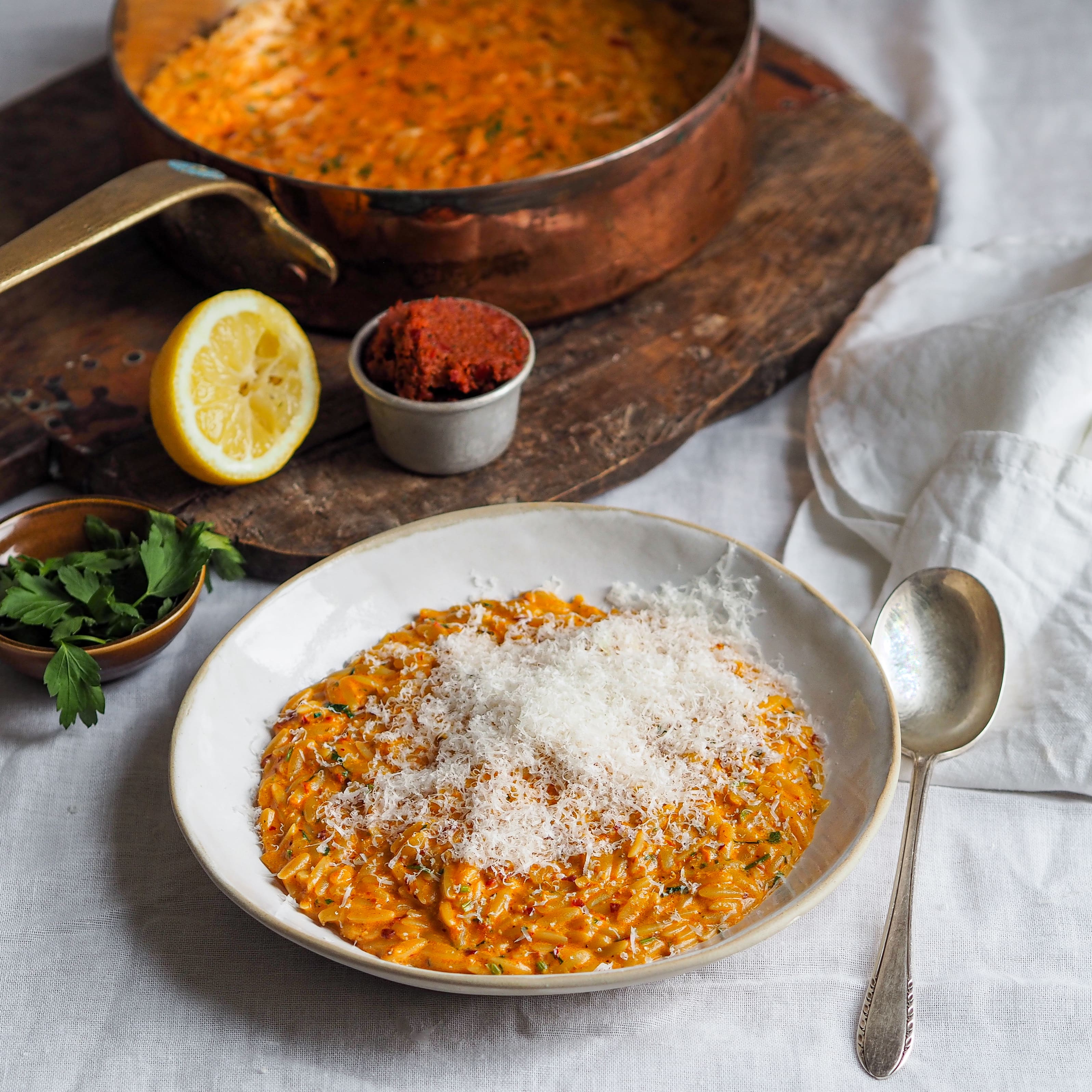 HARISSA ORZO WITH MASCARPONE AND PARMESAN