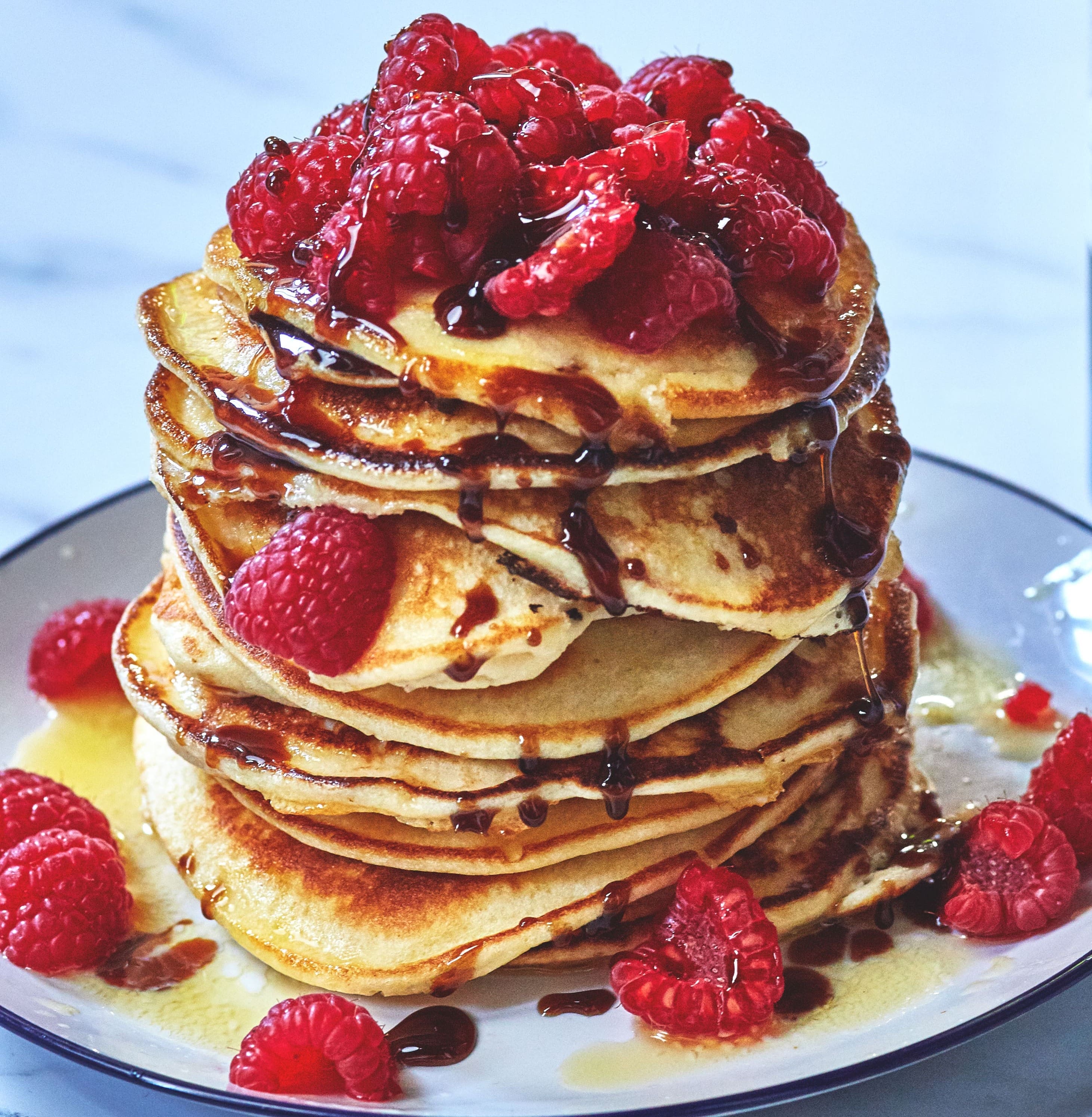 Ricotta Pancakes with Raspberries and Pomegranate Molasses