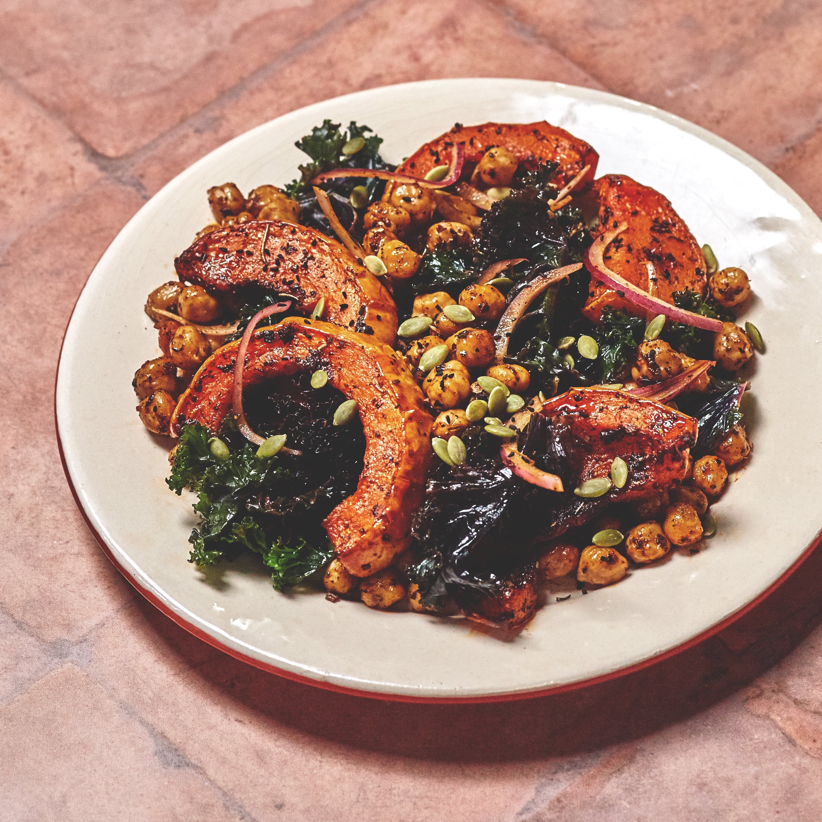 Roasted Butternut Squash, Chickpea and Kale Salad with Urfa Chilli Paste