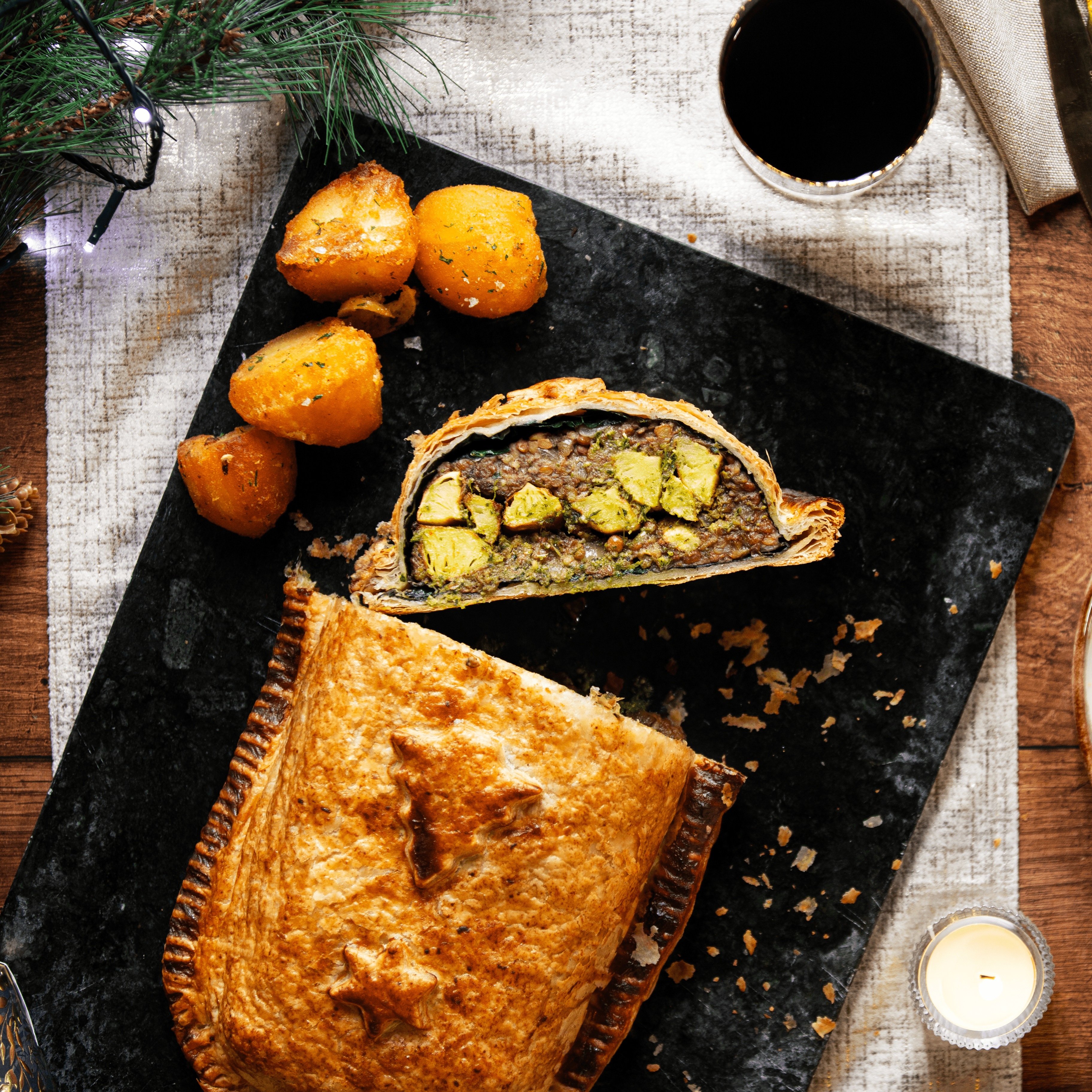 Pardina Lentil, Vegan Basil Pesto & Chestnut Wellington