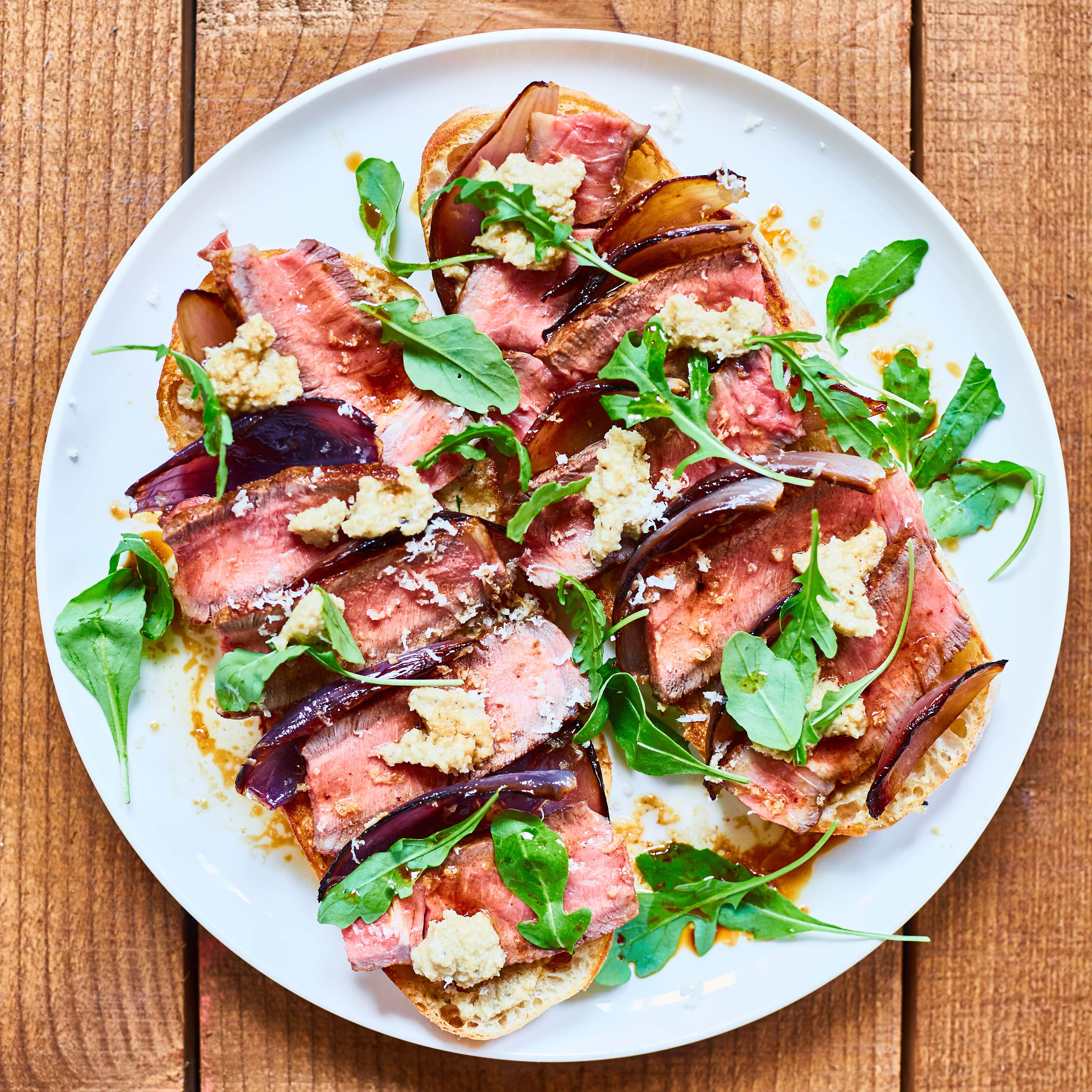 Steak Sandwich with Artichoke & Truffle Pesto and Roast onions