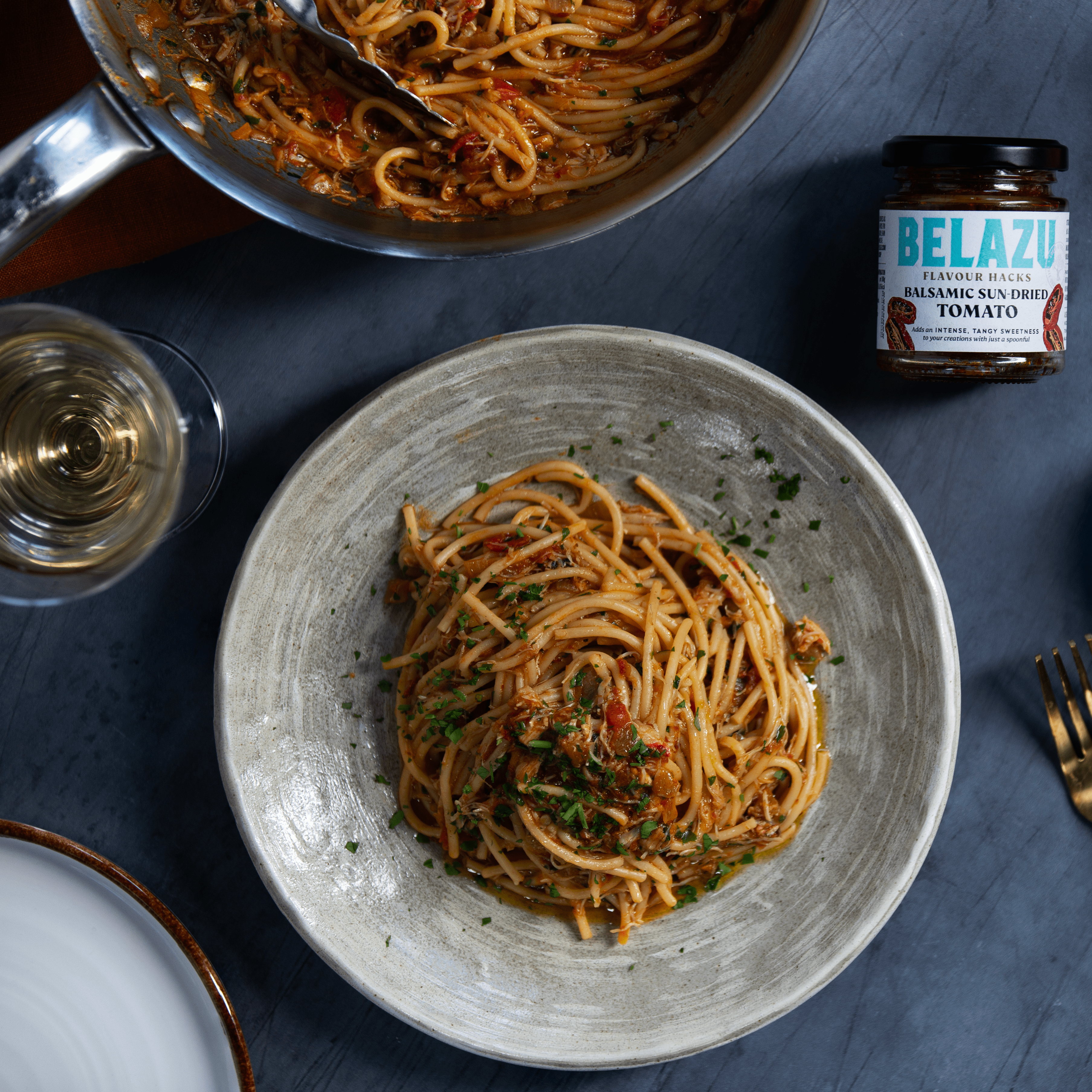 Crab and Balsamic Sun-Dried Tomato Linguine