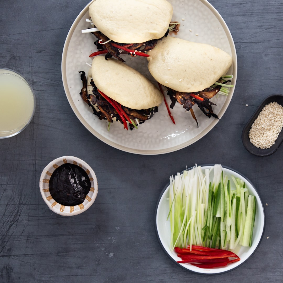 Crispy Mushroom Bao Buns with Sour Cherry Molasses
