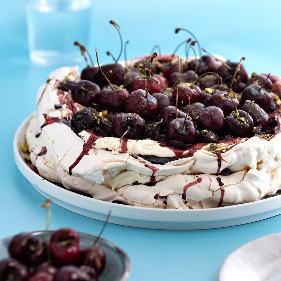 Sour Cherry Molasses Pavlova