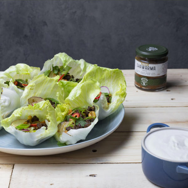 Pipers Farm Mutton Mince Lettuce Wraps with Tahini Yoghurt Belazu