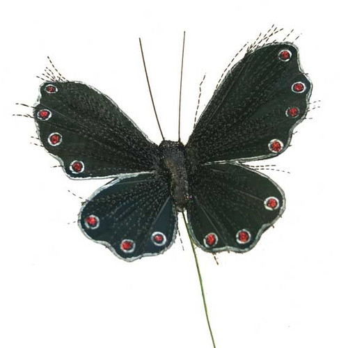3.75 inch Black Feather Butterfly (with glitter) 3.75 inch Black Feather Butterfly (with glitter)