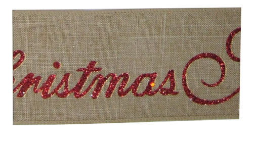 Natural with red glitter Merry Christmas Ribbon 63mm Natural with red glitter Merry Christmas Ribbon 63mm