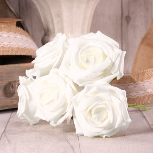Bunch of 5 Bright White Foam Open Tea Rose Bunch of 5 Bright White Foam Open Tea Rose
