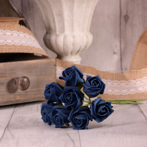 Bunch of 8 Navy Blue Foam Tea Rose Bud Bunch of 8 Navy Blue Foam Tea Rose Bud