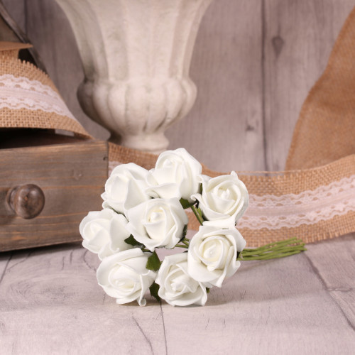 Bunch of 8 Bright White Foam Tea Rose Bud Bunch of 8 Bright White Foam Tea Rose Bud