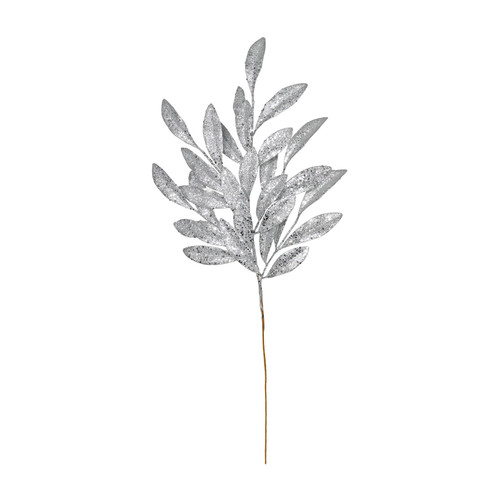 Silver Glitter Bay Leaf Spray  Silver Glitter Bay Leaf Spray