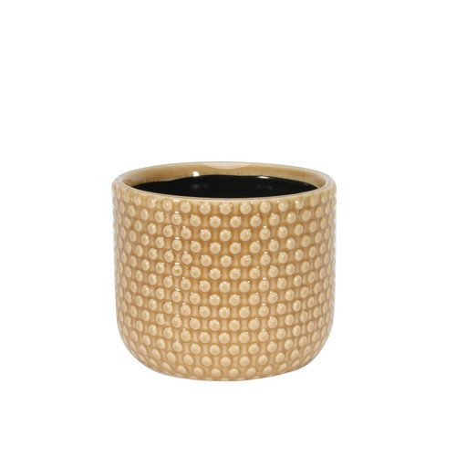 Painted Light Brown Pot with Debossed Dots - Stoneware (13cm) Painted Light Brown Pot with Debossed Dots - Stoneware (13cm)