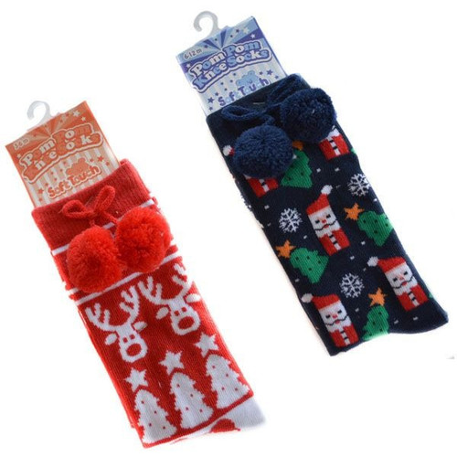 Soft Touch Children's Knee-length Pom-pom Christmas Socks (18 Month - 6 Years) Soft Touch Children's Knee-length Pom-pom Christmas Socks (18 Month - 6 Years)