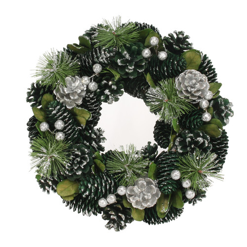 Green & Silver Glitter Pine Cone Wreath (30cm) Green & Silver Glitter Pine Cone Wreath (30cm)