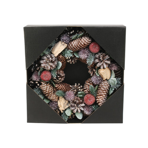 Green/Lilac Pine Cone & Apple Wreath (30cm)