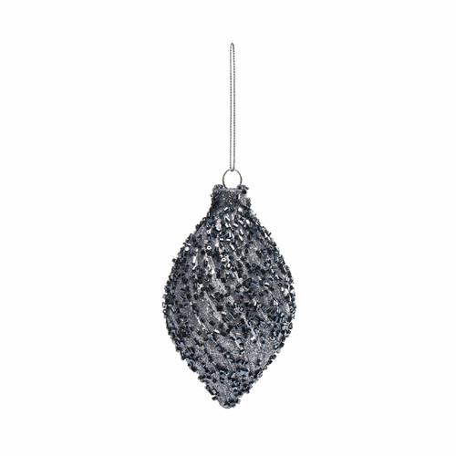 Midnight Blue Sequin Teardrop Glass Bauble (120mm)