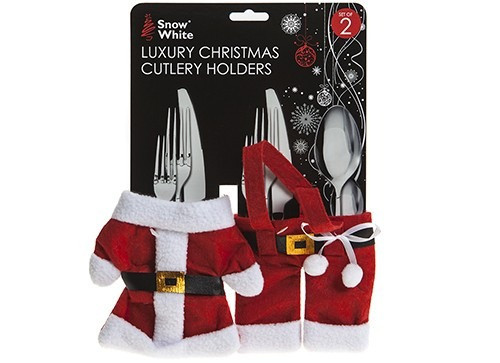 Set Of 2 Luxury Christmas Cutlery Holders On Backing Crd Set Of 2 Luxury Christmas Cutlery Holders On Backing Crd