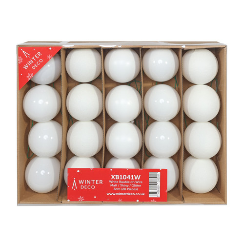 White Bauble on Wire - Matt/Shiny/Glitter (Pack of 20) White Bauble on Wire - Matt/Shiny/Glitter (Pack of 20)