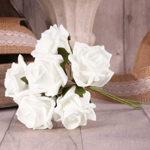 Bunch of 6 Bright White Foam Tea Rose Bunch of 6 Bright White Foam Tea Rose