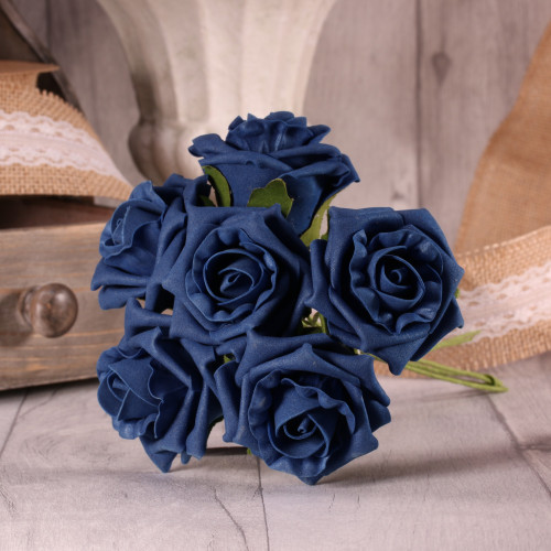 Bunch of 6 Navy Blue Foam Tea Rose Bunch of 6 Navy Blue Foam Tea Rose