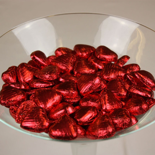 Red Foiled Dark Chocolate Hearts (Pack of 100) Red Foiled Dark Chocolate Hearts (Pack of 100)