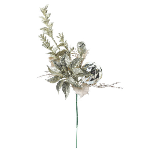 Champagne Poinsettia and Ball Pick (12cm) Champagne Poinsettia and Ball Pick (12cm)