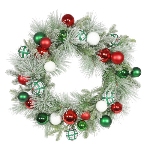 Mixed Snowy Foliage Bauble Wreath (60cm)