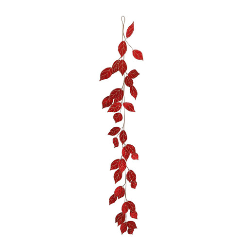 Red Velvet Leaf Garland with Gold Trim (182cm)