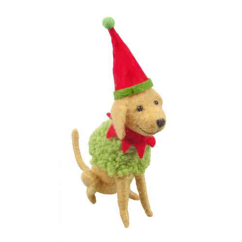 Felt Labrador in Elf Costume Hanging Decoration (16cm)