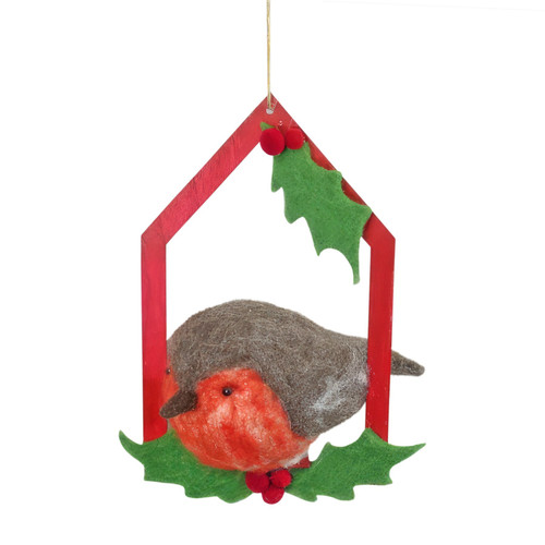 Felt Robin on a Perch Hanging Decoration (10cm) Felt Robin on a Perch Hanging Decoration (10cm)