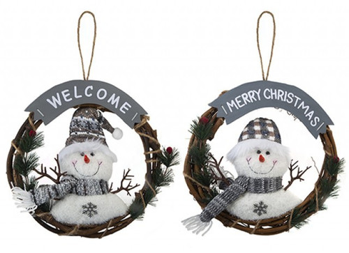 Fabric Snowman Wreath Hanging Decoration 13 inch (Assorted) Fabric Snowman Wreath Hanging Decoration 13 inch (Assorted)