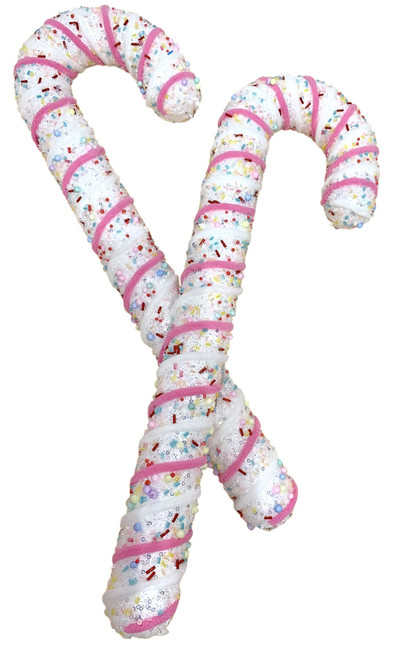 Set of 2 Pink and White Hanging Candy Canes (50cm)