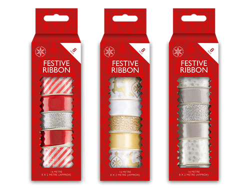Christmas Ribbon (8 Pack) (Assorted Designs) Christmas Ribbon (8 Pack) (Assorted Designs)