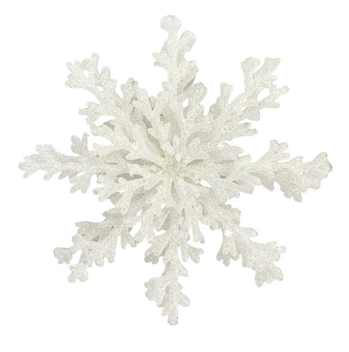 3D White Glitter Hanging Snowflake (20cm)