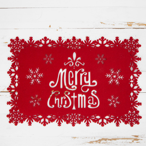 Set of 2 28cm Red Felt Snowflake Placemats Set of 2 28cm Red Felt Snowflake Placemats
