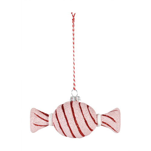 Round Candy Hanging Decoration with White Swirl - Pink (15.5cm) Round Candy Hanging Decoration with White Swirl - Pink (15.5cm)