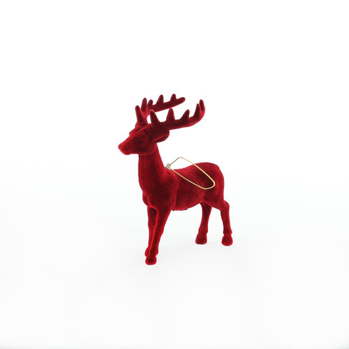 Flocked Reindeer Hanging Decoration - Burgundy (12cm) Flocked Reindeer Hanging Decoration - Burgundy (12cm)