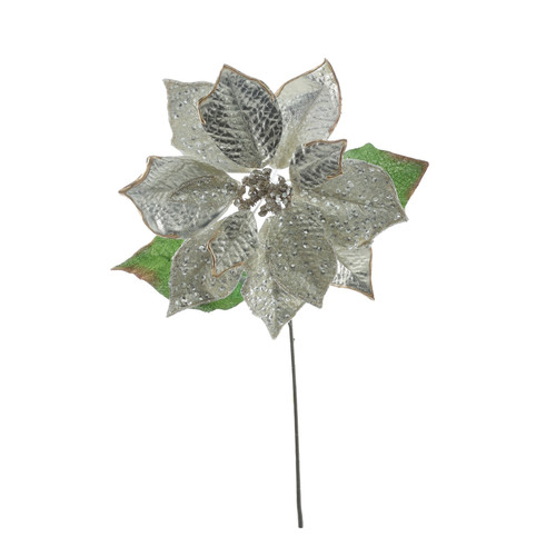 Faux Leather & Clear Beads Poinsettia  Head - Champagne (50cm)