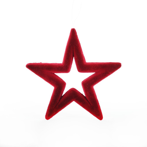Flocked Star Hanging Decoration - Burgundy (22cm) Flocked Star Hanging Decoration - Burgundy (22cm)