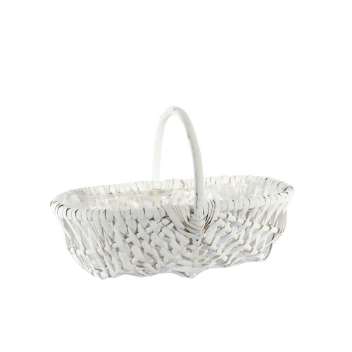 White Oval Split Willow Basket with Handle and Liner (37cm) White Oval Split Willow Basket with Handle and Liner (37cm)