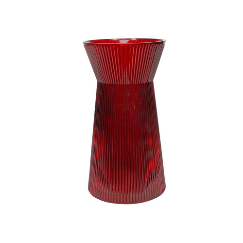 Red Tall Ribbed Sweetheart Glass Vase (26cm) Red Tall Ribbed Sweetheart Glass Vase (26cm)