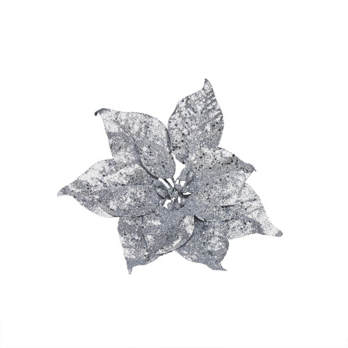 Silver Glitter Poinsettia Pick Silver Glitter Poinsettia Pick