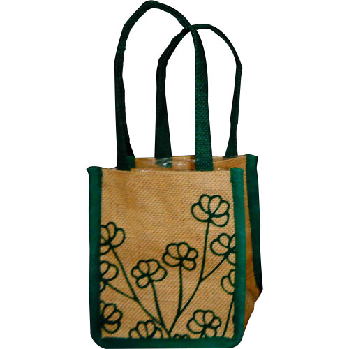 Jute Plant Bag - Floral Art Green