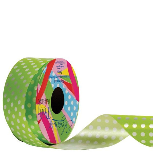 50mm Lime Green Polka Dot Ribbon (50m) 50mm Lime Green Polka Dot Ribbon (50m)